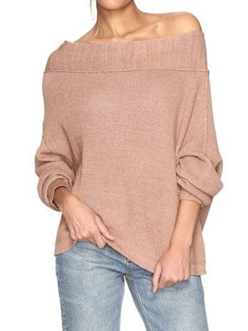 Free People Alana Off Shoulder Sweater Drop Shoulder Slouchy Tan Size XS